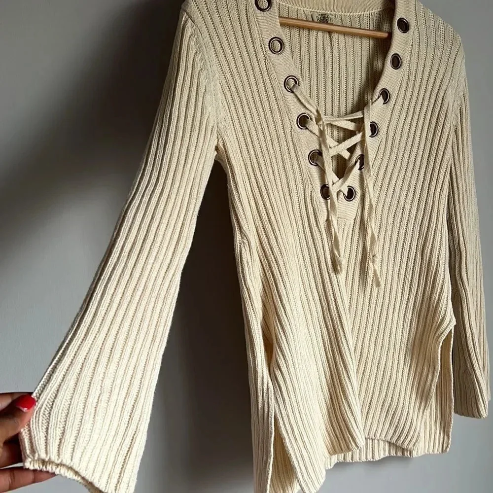 Torn by Ronny Kobo Cream Lace Sweater